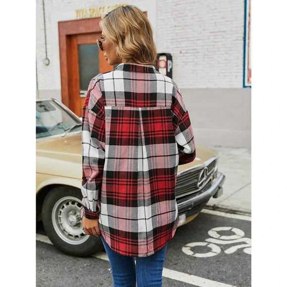 Preppy oversized Plaid print long sleeve button up Shirt - Picture 10 of 11